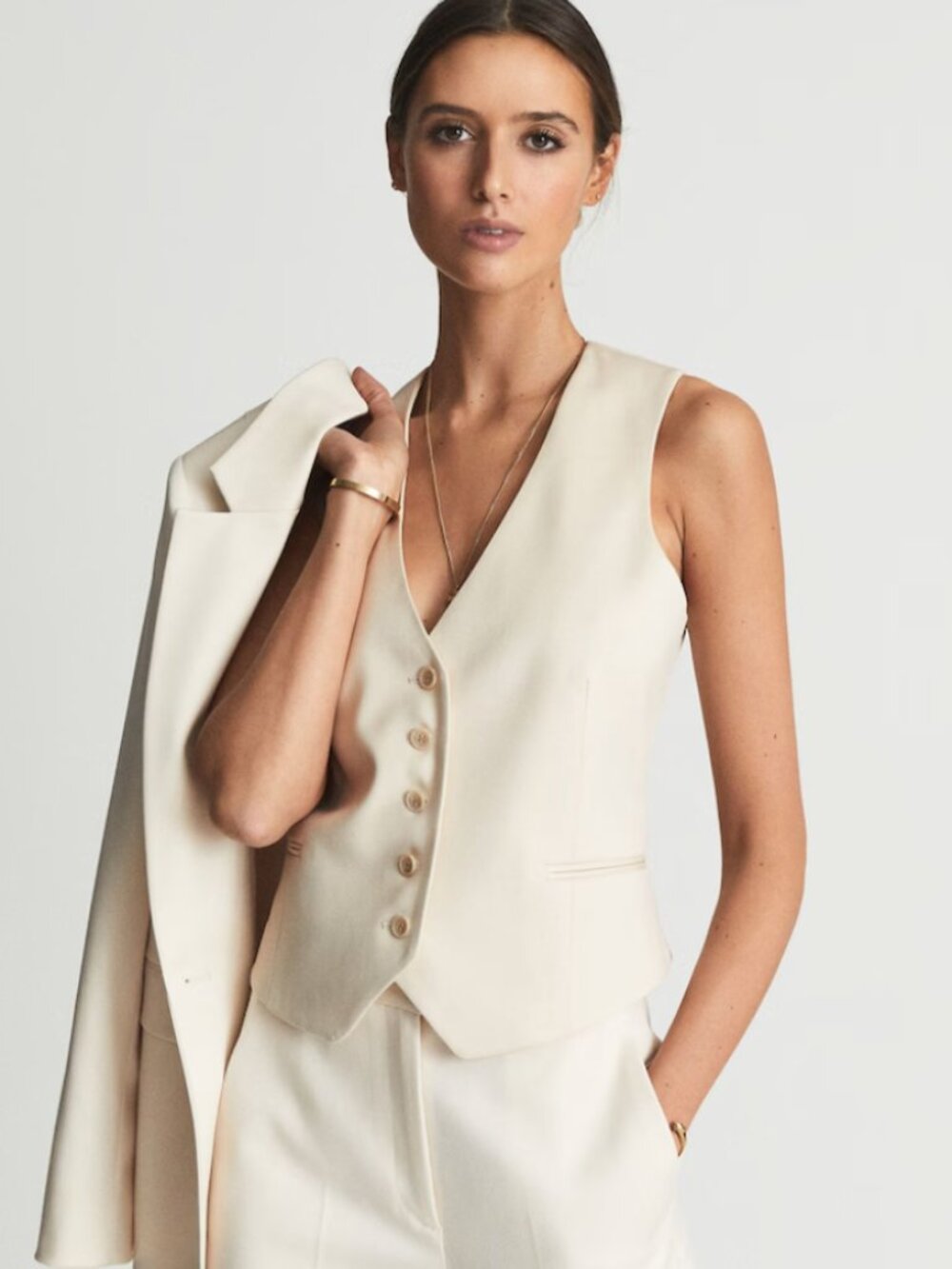 Reiss Premium Suit Waistcoat Vest in White/ Cream Wool Size 4